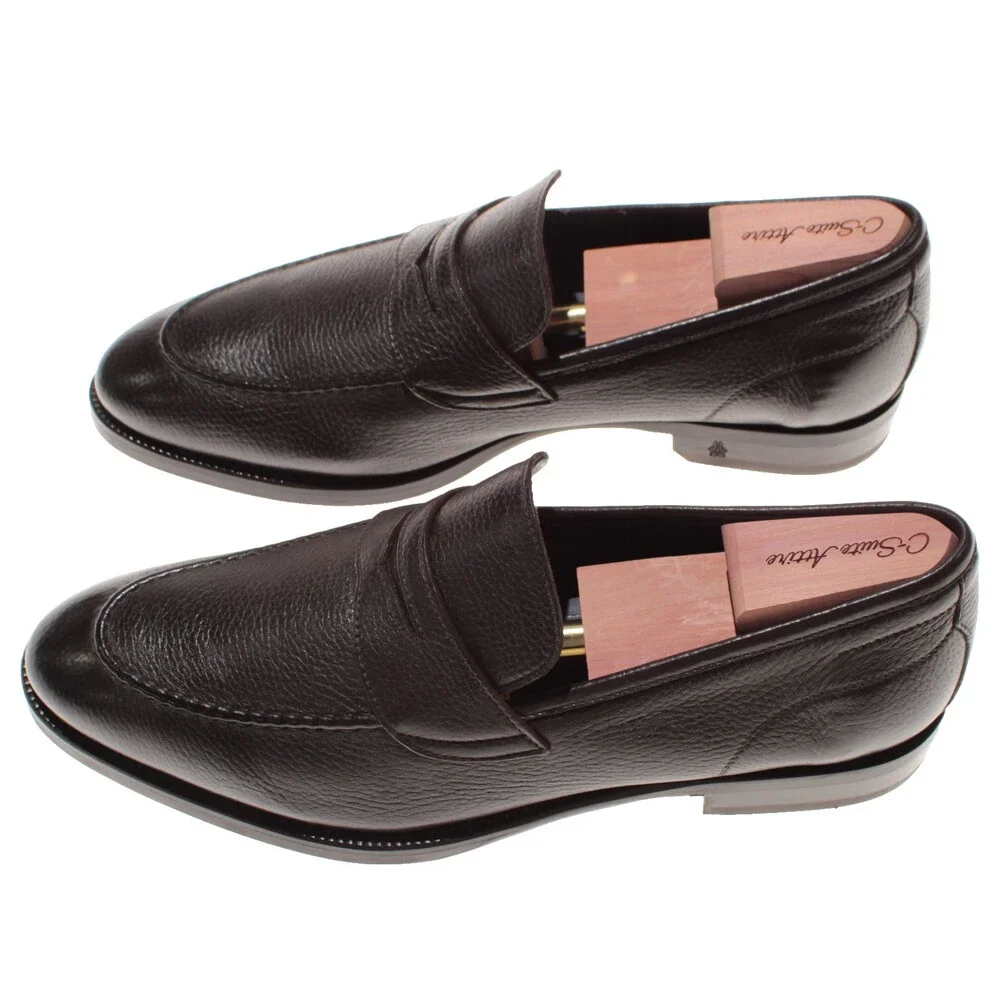 Di Bianco NWB Slip On Penny Loafers Size 11 US in Dark Brown Pebbled Leather